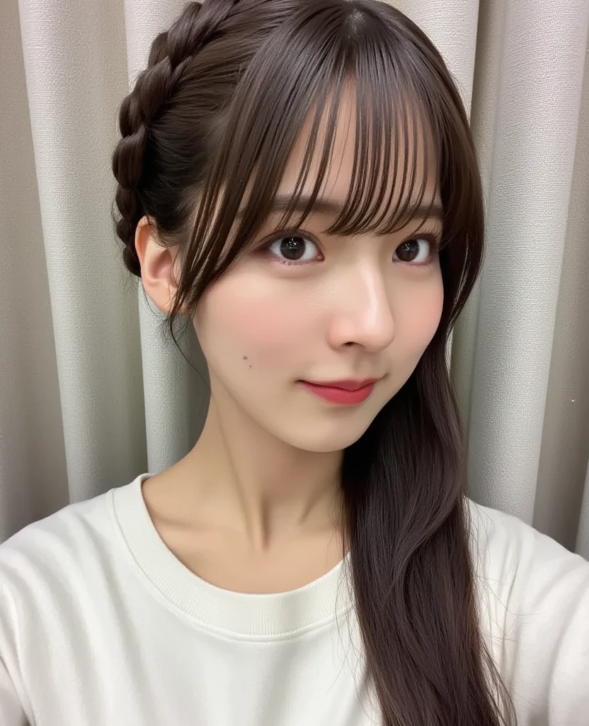  1 girl、Photo Mapping、Physically based rendering、 high image quality、 High Definition 、1080P、( beautiful face)、(Detailed description of the face)、( Detailed description of the hand setter&#39;Muscle area)、( CG in detail)、 rich details 、( Stunning Features :1.35)、( detail eyes)、 of cute ladies are looking forward to your eyes、Delicate clavicle、 Various Poses、 A very realistic and detailed upper body portrait of a young woman。The skin is beautiful、 soft light reflecting high on her cheeks .、 Tiny pores and hair follicles、 You can see even the thinnest blood vessels 。The skin is smooth、natural flushing of cheeks 、Healthy glow。 The eyes are large and clear blue、Her iris has fine patterning、 Light is reflecting and shining in the eye。 There is a slight shadow under her eye 、 Her eyelashes are long and naturally curled。 her lips are soft pink 、Smooth texture with a natural glow、 Slightly reflects light。  the woman wears a simple white top  .、 background is pale black and white gradation .、 The focus is entirely on the face and upper body。 Realistic shadows and textures、 picture-like depiction.。
