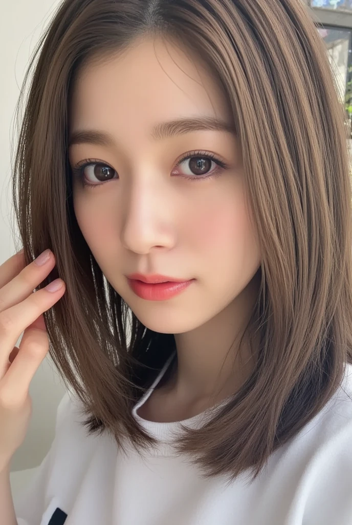  1 girl、Photo Mapping、Physically based rendering、 high image quality、 High Definition 、1080P、( beautiful face)、(Detailed description of the face)、( Detailed description of the hand setter&#39;Muscle area)、( CG in detail)、 rich details 、( Stunning Features :1.35)、( detail eyes)、 of cute ladies are looking forward to your eyes、Delicate clavicle、 Various Poses、 A very realistic and detailed upper body portrait of a young woman。The skin is beautiful、 soft light reflecting high on her cheeks .、 Tiny pores and hair follicles、 You can see even the thinnest blood vessels 。The skin is smooth、natural flushing of cheeks 、Healthy glow。 The eyes are large and clear blue、Her iris has fine patterning、 Light is reflecting and shining in the eye。 There is a slight shadow under her eye 、 Her eyelashes are long and naturally curled。 her lips are soft pink 、Smooth texture with a natural glow、 Slightly reflects light。  the woman wears a simple white top  .、 background is pale black and white gradation .、 The focus is entirely on the face and upper body。 Realistic shadows and textures、 picture-like depiction.。
