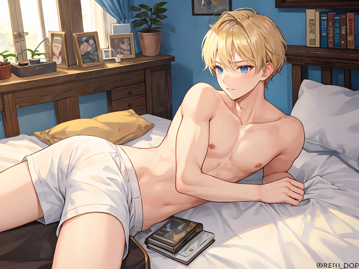  blondes, Short Hair, merchant, male, naked,  boxer shorts,  bed, bedroom