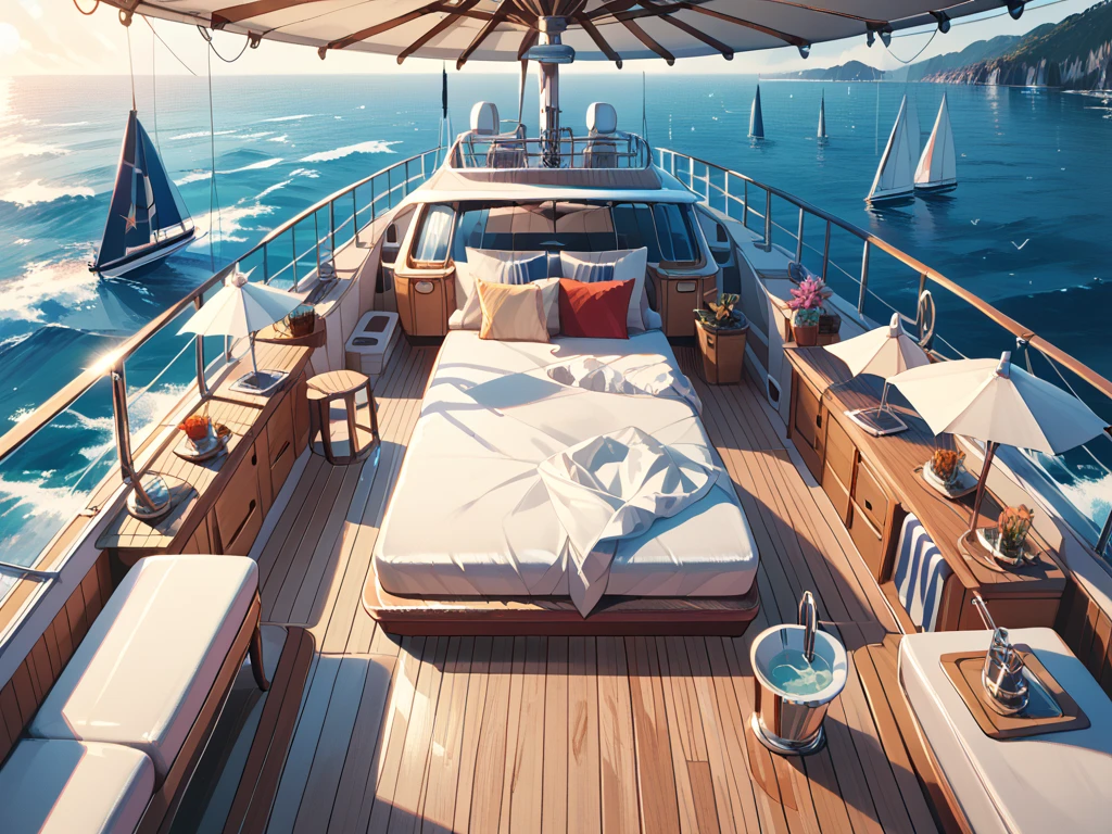  yacht, yacht front deck, ocean, above.