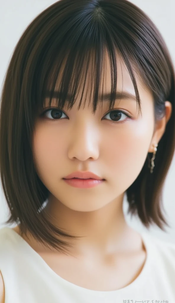  1 girl、Photo Mapping、Physically based rendering、 high image quality、 High Definition 、1080P、( beautiful face)、(Detailed description of the face)、( Detailed description of the hand setter&#39;Muscle area)、( CG in detail)、 rich details 、( Stunning Features :1.35)、( detail eyes)、 of cute ladies are looking forward to your eyes、Delicate clavicle、 Various Poses、 A very realistic and detailed upper body portrait of a young woman。The skin is beautiful、 soft light reflecting high on her cheeks .、 Tiny pores and hair follicles、 You can see even the thinnest blood vessels 。The skin is smooth、natural flushing of cheeks 、Healthy glow。 The eyes are large and clear blue、Her iris has fine patterning、 Light is reflecting and shining in the eye。 There is a slight shadow under her eye 、 Her eyelashes are long and naturally curled。 her lips are soft pink 、Smooth texture with a natural glow、 Slightly reflects light。  the woman wears a simple white top  .、 background is pale black and white gradation .、 The focus is entirely on the face and upper body。 Realistic shadows and textures、 picture-like depiction.。
