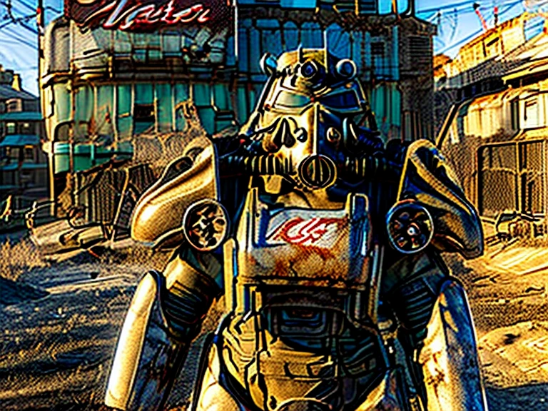 arafed looking man in a gas mask standing in a ruined city, a screenshot by Matthew D. Wilson, cg society contest winner, auto-destructive art, fallout 3, fallout 5, highly detailed fallout 3, in the fallout wasteland, fallout environment, screenshot from'fallout 4', fallout liberty prime, fallout style, fallout power armor, fallout 5 official art. (шедевр, высшее качество, Лучшее качество, официальное искусство, красиво и эстетично:1.2), чрезвычайно подробный,(фрактальное искусство:1.2),Красочный,Самый подробный, (Много цветов:1.4). ((Расщепление. фотореализм. нереальный двигатель. 3D модель. Ультра качественные текстуры. высокая детализация. разрешение 8к))