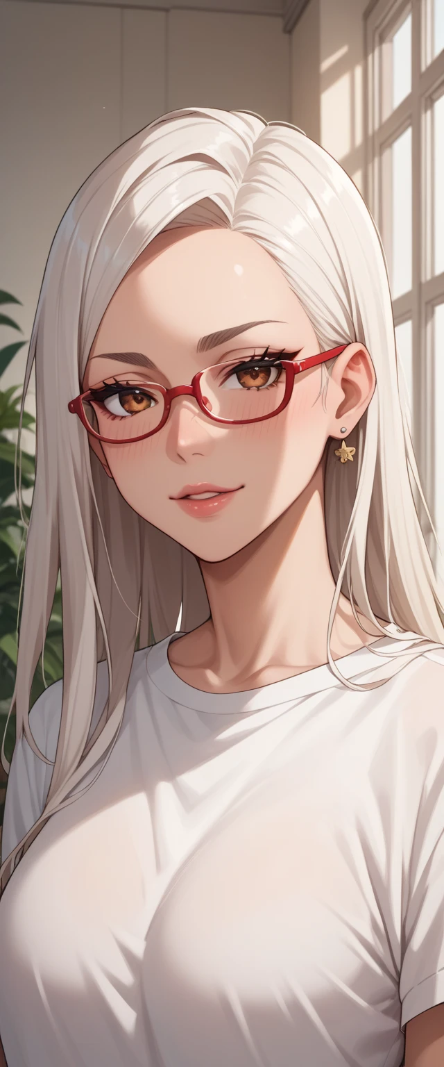 Score_9, Score_8_up, Score_7_up, Score_6_up, Score_5_up, Score_4_up, Source_anime, Tag1, Tag2, Quality_masterpiece, Seiko Ayase from anime dan da dan, Girl,  long hair,white hair, red glasses,seductive