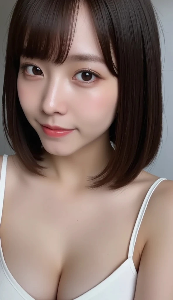  1 girl、Photo Mapping、Physically based rendering、 high image quality、 High Definition 、1080P、( beautiful face)、(Detailed description of the face)、( Detailed description of the hand setter&#39;Muscle area)、( CG in detail)、 rich details 、( Stunning Features :1.35)、( detail eyes)、 of cute ladies are looking forward to your eyes、Delicate clavicle、 Various Poses、 A very realistic and detailed upper body portrait of a young woman。The skin is beautiful、 soft light reflecting high on her cheeks .、 Tiny pores and hair follicles、 You can see even the thinnest blood vessels 。The skin is smooth、natural flushing of cheeks 、Healthy glow。 The eyes are large and clear blue、Her iris has fine patterning、 Light is reflecting and shining in the eye。 There is a slight shadow under her eye 、 Her eyelashes are long and naturally curled。 her lips are soft pink 、Smooth texture with a natural glow、 Slightly reflects light。  the woman wears a simple white top  .、 background is pale black and white gradation .、 The focus is entirely on the face and upper body。 Realistic shadows and textures、 picture-like depiction.。
