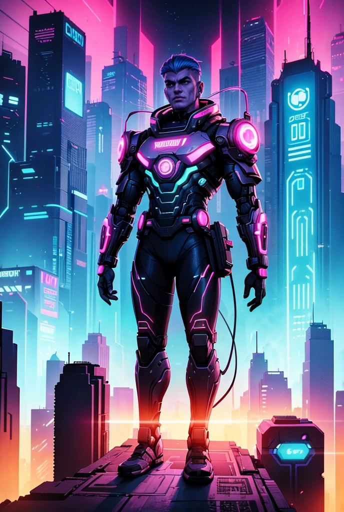 a medium quality digital illustration of a futuristic (SpacePunk) interpretation of Brooklyn-Queens, featuring a cybernetic (Genghis Khan) character surrounded by surreal (pins and needles), sci-fi, vibrant colors, detailed, dystopian cityscape, character design, glowing neon lights, cyberpunk aesthetic