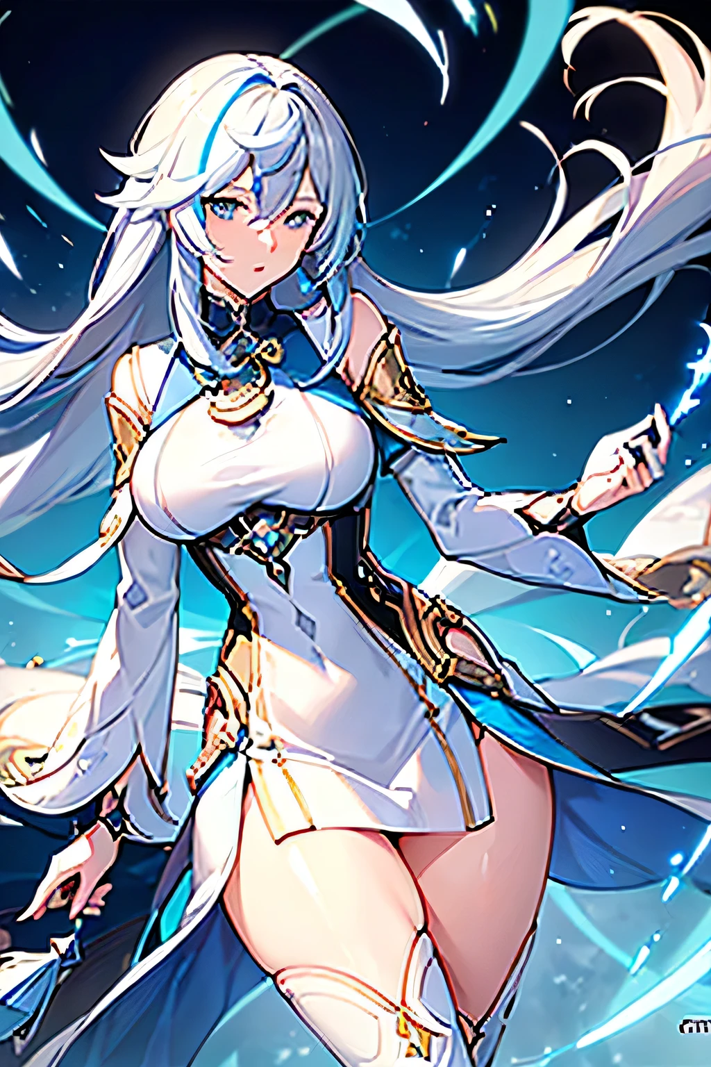4K, A high resolution, Best quality at best, masterpiece, perfect colors, perfect shadow, perfect litghting, ((sportrait)), 1woman, perfect body, heterochromia eyes,rainbow hair , blue eyes, With round lenses, The audience watched carefully, (s face: 1.2), Perfect female figure, ((dynamic pose)), ((goldTight crop top gold leather suit)), ((shy and looking at viewer)), (Perfect thick white eyebrows) Delicate fur, 详细s face, s the perfect face, , (dynamic pose), big breast, ((open half breast))