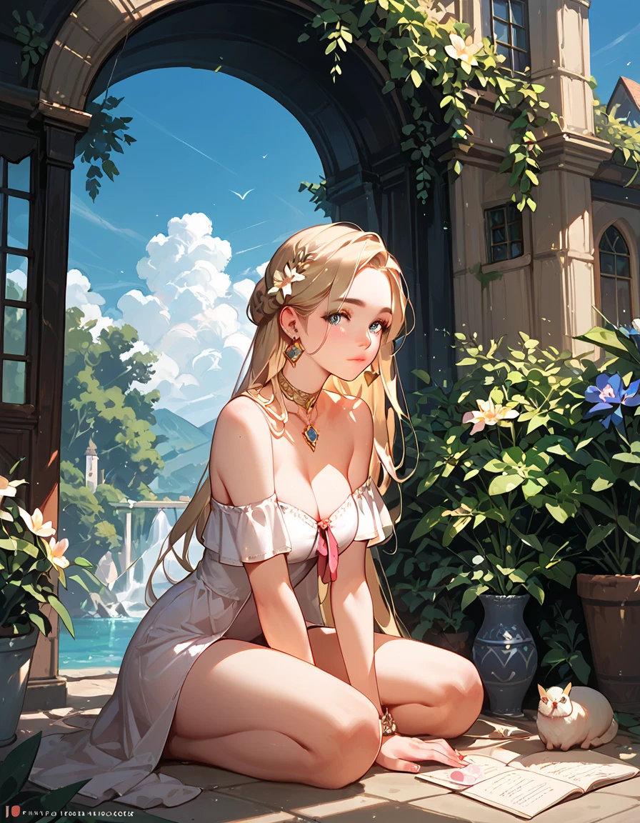 ((best quality)), ((masterpiece)), (detailed), fantasy, underwater, nude, long_hair, blonde_hair, looking_at_viewer, ancient ruins,