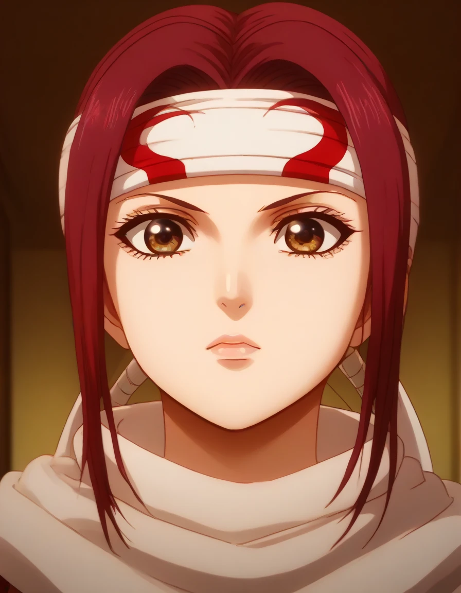 (((((Ryōko Sakaki))))) red hair brown eyes  beautiful detailed eyes, beautiful detailed lips, extremely detailed eyes and face, long eyelashes, 1child , masterpiece, super detail, high details, high quality, best quality, highres, 1080P, 8k, 16k, very accurate clothing, cowl headband on forehead fantasy, anime, intricate details, vivid colors, cinematic lighting, dramatic lighting, cinematic composition, dramatic composition