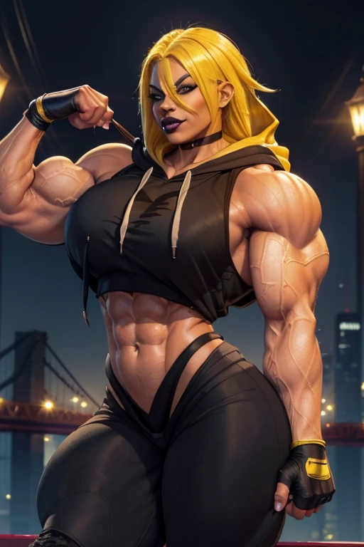 close up, ((masterpiece)),(((best quality))),((character)), ((full body view)) ((black woman)) ((skinhead)) ((seductive pose)) mature face, defined cheekbones, high cheekbones, illustration, girl, muscular, (saving bald head:1.4)), sexy bimbo, (gigantic breasts:1.4), ((detailed face:1.4)) beautiful woman, (burgundy leotard:1.4), (gold hoop earrings:1.6), (thighhigh:1.4) (black lipstick:1.3) , shiny skin, scribbles and marks,(puffy lips:1.5) , rough sketches, 8k,16k, (simple background, white background: 1.3), orange legs, orange arms, (black skin :1.5), ((fighting pose))