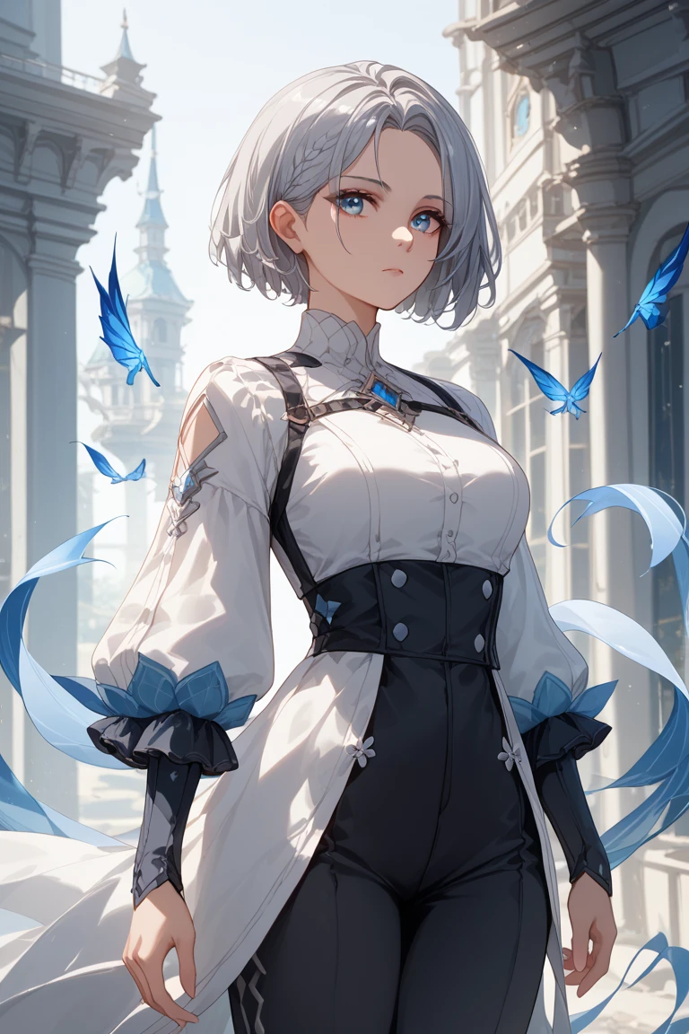 (((Masterpiece))), (((Highest quality))), ((Ultra-detailed)), ((Super fine illustration)), ((Ultra-fine painting)), (16K highest quality wallpaper:1.4), (Upper body:1.6), HDR, (Highly detailed and delicate illustration style:1.8), Detailed skin texture, Detailed cloth texture, Extreme detailed description, (Highly detailed face:1.4), (Highly detailed silver fox ears:1.2), (Highly beautiful and detailed short hair:1.2), (Highly beautiful and detailed blue eyes:1.2), Original, Intricate details, Super details, (Perfect anatomy:1.4), (Highly detailed hands:1.2), (Highly detailed fingers:1.2), (Highly detailed fingertips:1.2), (Sexy), (Sexy), (18-years-old:1.4), (Solo:1.6), ((A very beautiful and cool boyish fox model with silver fox ears:1.4)), Beautiful and adorable silver fox ears:1.6), (Highly detailed and delicate silver fox ears:1.2), (Beautiful and well-shaped big breasts:1.2), (Beautiful and well-shaped buttocks), (Beautiful and shiny rainbow-colored short hair, colorful short hair:1.4), (Highly detailed and delicate silver short hair:1.4), (Beautiful and clear blue eyes:1.5), (Highly detailed and delicate blue eyes:1.2), (Highly detailed face:1.4), (Smile:1.5), (Blush:1.3), (Looking at viewer:1.4), (Dynamic pose:1.2), (Walking:1.4), ((Very beautiful and cool casual boyish outfit:1.4)), ((Highly detailed and beautiful streets of European capitals in the background just after noon:1.6), (Just after noon:1.4), Very detailed and delicate streets of European capitals:1.2), (NSFW)