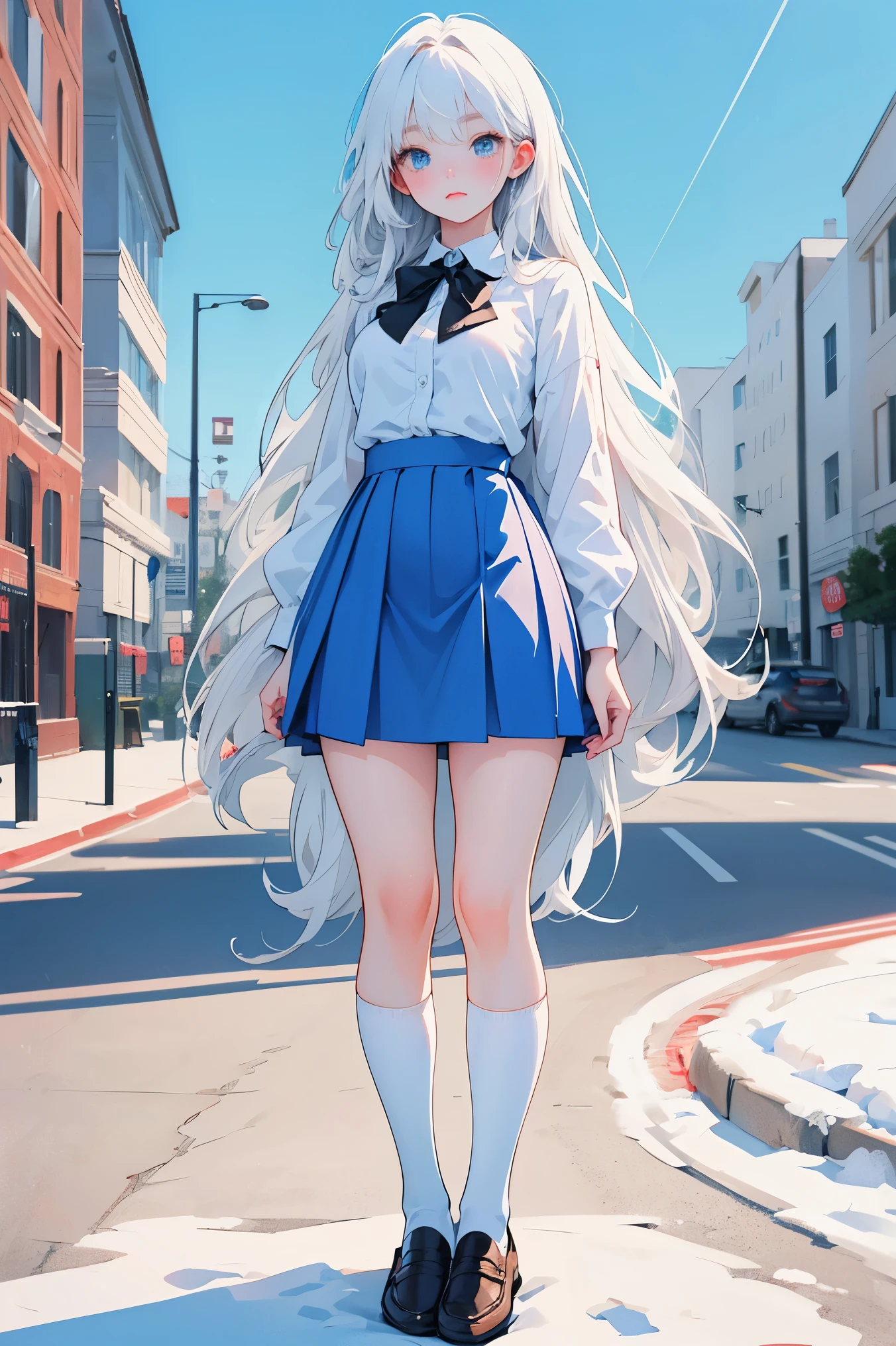 long hair, warm blue eyes ,Black eyebrows、Bright Clear Eyes , facial features are soft and graceful , rich breasts , cool and elegant , refined spirit ,Absolutely flawless 。
My skin is white like snow 、 has a rosy glow , (( wearing high school uniform ))、 will maximize your slim and sharp figure, perfect proportions、 I'm wearing black loafers。