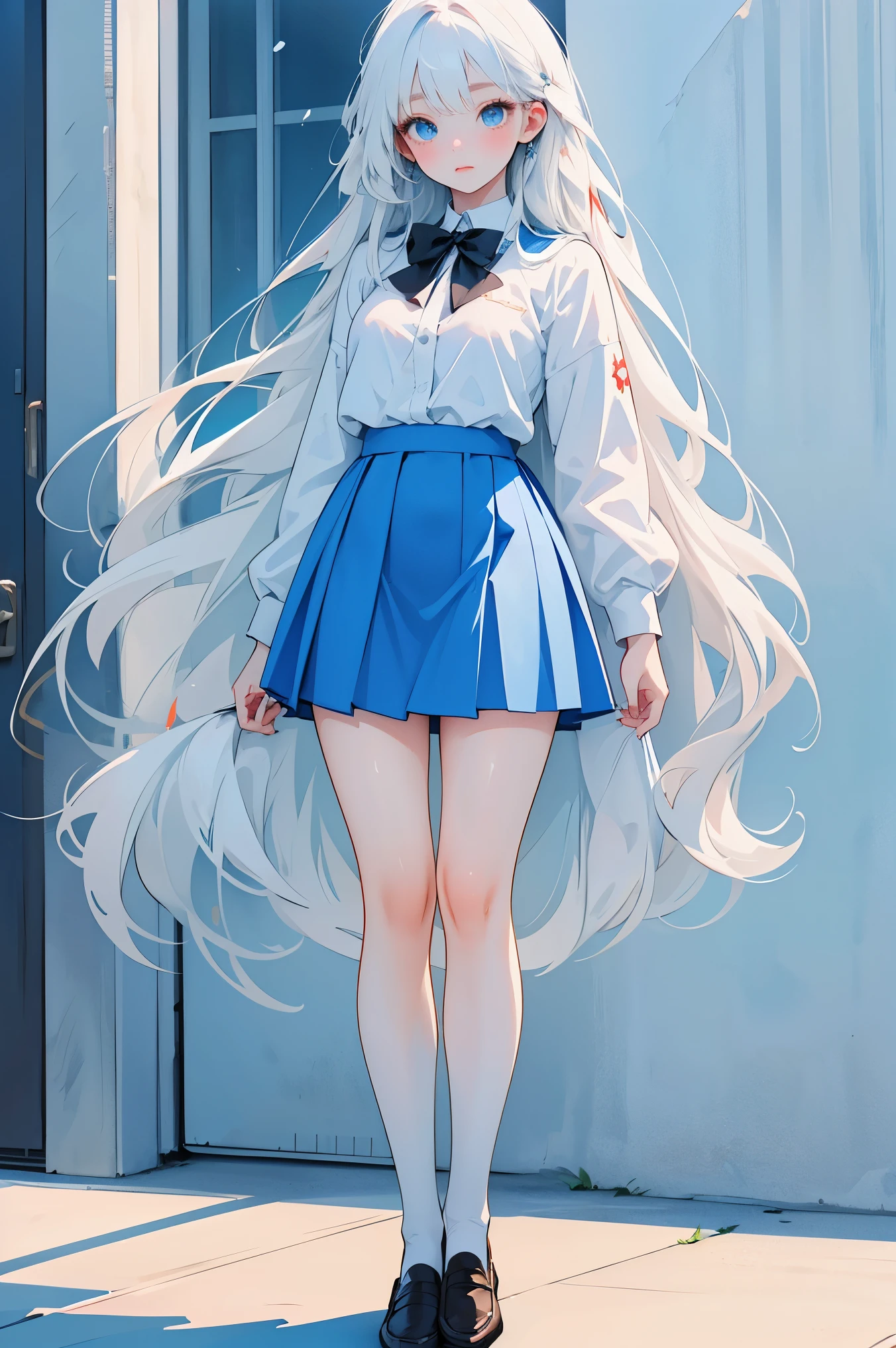 long hair, warm blue eyes ,Black eyebrows、Bright Clear Eyes , facial features are soft and graceful , rich breasts , cool and elegant , refined spirit ,Absolutely flawless 。
My skin is white like snow 、 has a rosy glow , (( wearing high school uniform ))、 will maximize your slim and sharp figure, perfect proportions、 I'm wearing black loafers。