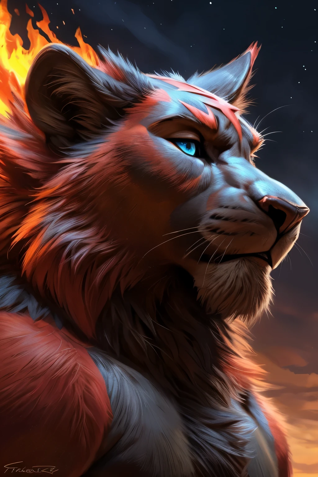 anthro lion head slim. (close-up):2, 4k, high resolution, best quality disney:1.4, digital drawing, perfect colors, perfect shadows, perfect lighting, posted on e621, furry body, anthro incineroar:1.4, solo, male, masculine inteligent:1 twenties:1, (slim, fit:0.8), correct anatomy, (black long lion mane):1.8 (cartoon fur, detailed fur, epic, masterpiece:1.2), (background, clear sky), sexy shadowy takemoto arashi, by Taran Fiddler), (detailed blue eyes:1.2)