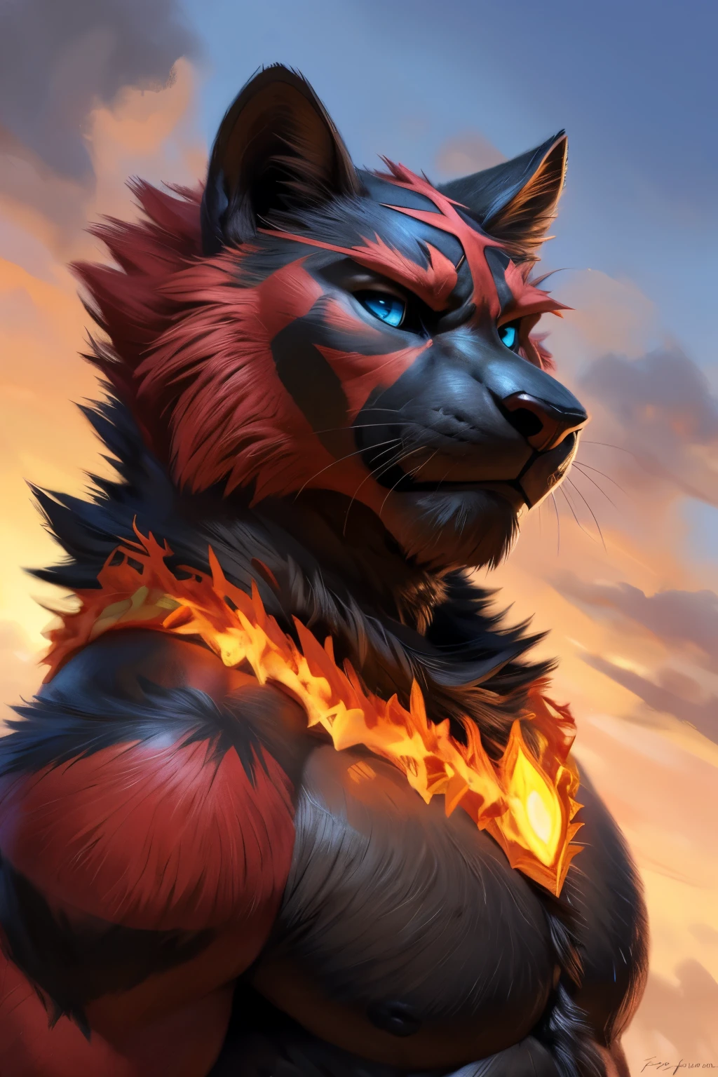 (close-up):2, 4k, high resolution, best quality disney:1.4, digital drawing, perfect colors, perfect shadows, perfect lighting, posted on e621, furry body, anthro incineroar:1.4, solo, male, masculine inteligent:1 twenties:1, (slim, fit:0.8), correct anatomy, (black long lion mane):1.8 (cartoon fur, detailed fur, epic, masterpiece:1.2), (background, clear sky), sexy shadowy takemoto arashi, by Taran Fiddler), (detailed blue eyes:1.2)