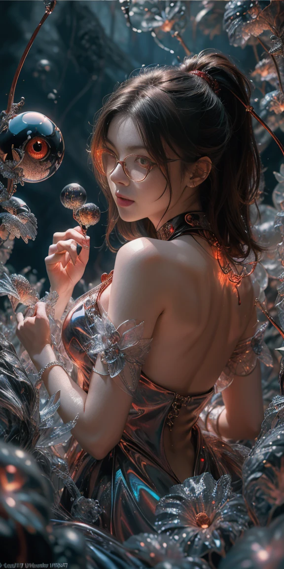 (The best illustrations)、realisitic、ultra-detailliert、The best lighting、Best Shadows、alluring succubus, ethereal beauty, perched on a cloud, (fantasy illustration:1.3), enchanting gaze, captivating pose, delicate wings, otherworldly charm, mystical sky, (Luis Royo:1.2), (Yoshitaka Amano:1.1), Dungeon and Dragon、caves、Dungeon、 A Necromancer、natta、Dark style、Succubus、Devil's Daughter、Bat Wings，(((Demon Hornlack-rimmed round glasses))))、(red eyes glowing:1.6)、​beautiful countenance、Tindall Effect、(High Detail Skins:1.2) absurderes、Ponytail distortion、jewely、Beautiful expression、Toned waist、Wide buttocks、Tindall Effectmasuter piece、top-quality、Highest Standards、Top image quality、masutepiece、intricate detailes、High resolution、Depth Field、natural soft light、profetional lighting、Great smile、(High Detail Skin: 1.2)、photorealistic anime girl render、Strong highlights of the eyes、Perfect Anatomy、crotch open、Shy、Spreading your legs、Panties are visible、Skirt flipping、Body shiny with oilerectile nipple))、8K resolution、intricate clothing、Intricate details