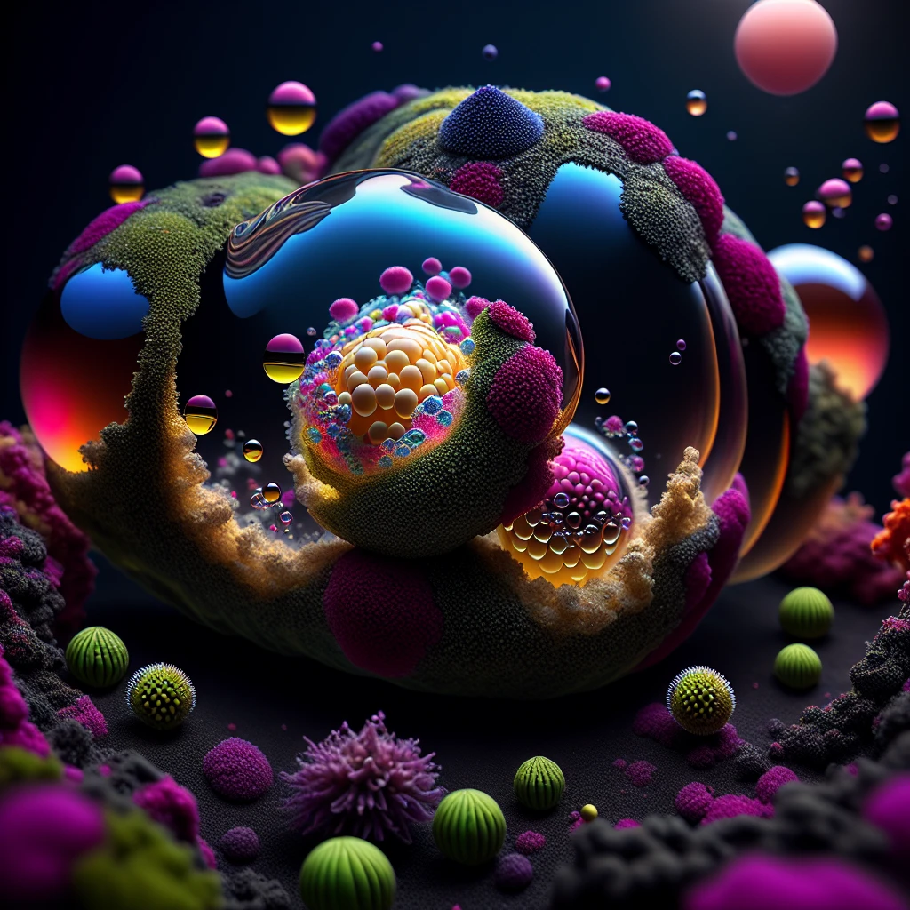 dreamlikeart, within the black of the abyss, intense bright, colorful, perfectly symmetrical glass spheres containing the glowing light of colorful fumes within the glass. Smaller glass orbs beneath that melt and drip vibrant colorful bubbles and symetrical patterns that cover the ground and merge together in a quilt of intricate and complex designs. High fantasy, magical effects, hypperrealistic, hyper detailed, very aesthetic, toxic waste glows, acidzlime, acid aura, AcidMagic, and out of the complex designs come tiny evil looking humanoid creatures. Extreme detail on the facial features. Portrait photography, cinematic photography, photorealistic UHD, intricate, complex, attention to detail, optical illusions, unique patterns and designs, avant garde, masterpiece.