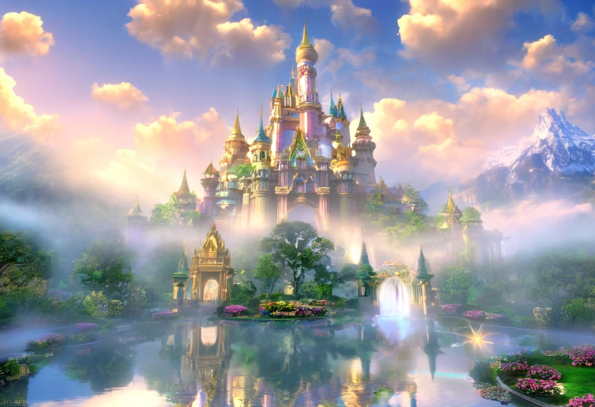 (best quality,4k,8k,highres,masterpiece:1.2),ultra-detailed,(realistic,photorealistic,photo-realistic:1.37),fantasy castle,glimmering lights,detailed architecture,whimsical atmosphere,floating clouds,enchanted forest,majestic turrets,shimmering fountain,mysterious fog,magical creatures,fairy tale kingdom,golden sunset,ethereal colors,soft pastels,lush greenery,twinkling stars,magical rainbow,tranquil pond,ethereal glow,cascading waterfalls,whispering trees,ornate decorations,golden gates,majestic entrance,gentle breeze,mystical aura,enchanted gardens,romantic ambiance,serene atmosphere,dreamlike shadows,enchanted pathway,sparkling reflections,peaceful serenity,dreamy moonlight,rays of sunshine,serene harmony,peaceful solitude,floating lanterns.