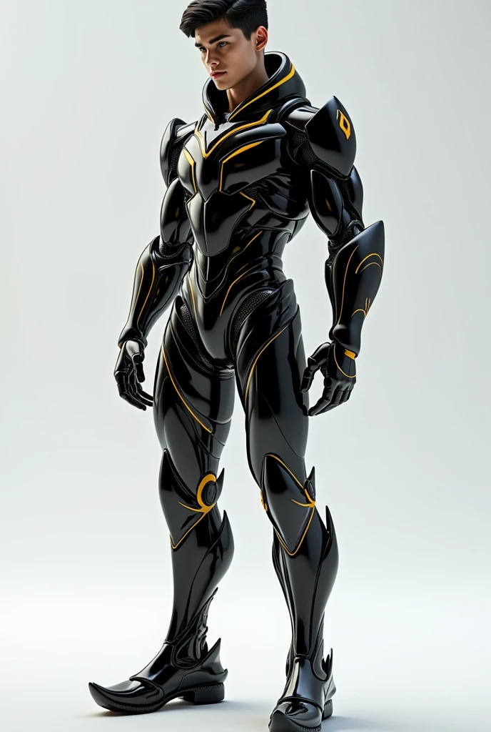 ((Full-body image)) Cyborg Hero, black metallic bodysuit, muscular, handsome man, covered erect, Abdomen covered, body builder, huge ass, superbody builder. muscle metamorphosis, big pectorals, space ship (((Mexican ethnicity))).