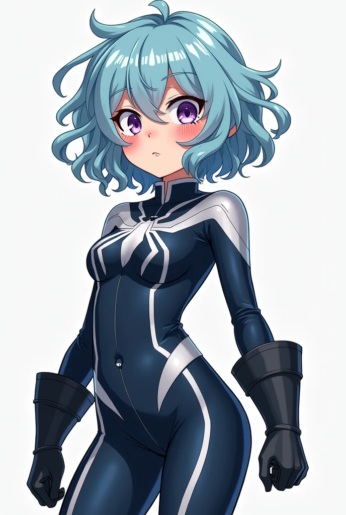 score_9, score_8_up, score_7_up, score_6_up, score_5_up, score_4_up, BREAK source_anime, white background, 1girl, clara, blue hair, hair tubes, grey eyes, pose, holding hands, looking at viewer, evil grin, white gloves, gloves, bodysuit, dark emperors, boots, 
