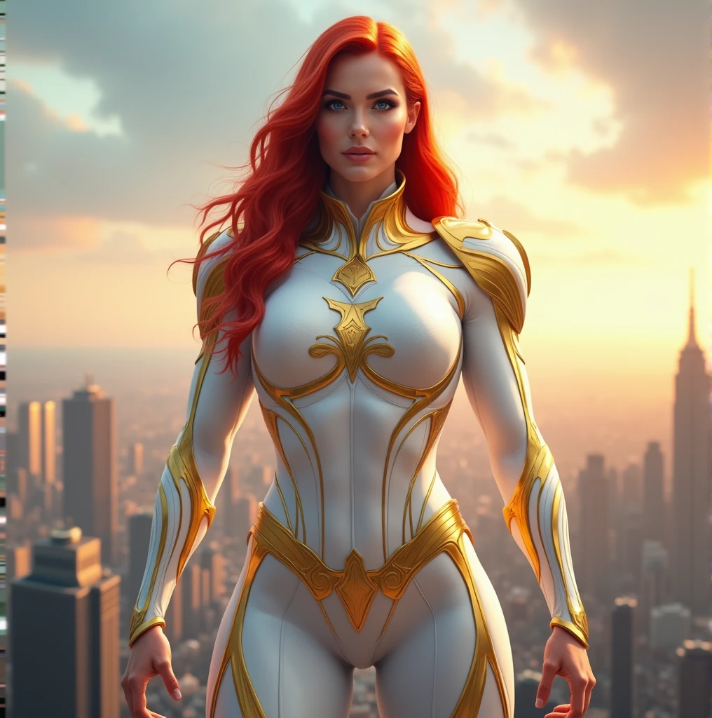 (((she-ra))), ((full body view:1.4)), ((masterpiece)),(((best quality))), ((mature face)), high quaLITY, DEATILED, ((full body view)), futuristic city background, (((masterpiece))),((best quality)),((detailed)),1girl,realistic,(robot_girl,Mecha):1.2,(breasts pressed together), (forehead crown), Ceramic body,Smooth shoulders, golden crown, (full puffy liplonde hair, she-ra aesthetic, (puffy lips:1.4), Network background,Extremely detailed city,(Translucent body.),Reflective skin),thigh_gap,Detail face,long_hair,8k,Best quality,Super delicate,(Surreal:1.4),(gigantic breasts:1.2), (((cool color palette))),