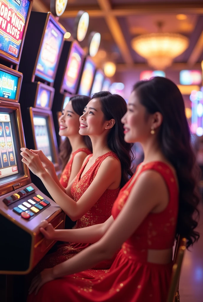 ="Slot Gambling, Cute Asian Girls, Interesting Play and Wear "gold" Color Clothes"