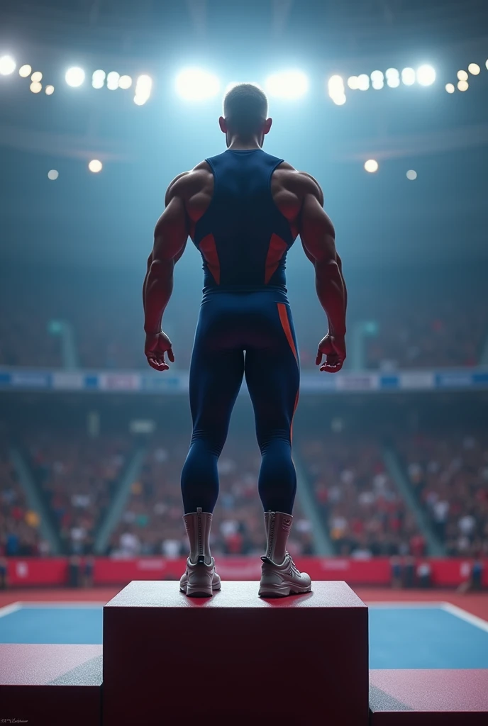 Best image quality, Ultra-high resolution,Long legs,Are standing,photograph,1 male,Blue wrestling singlet,Black long tights,White long socks