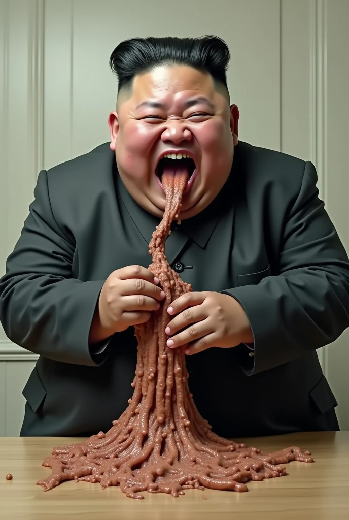 carnagestyle, A photo of (diseased Kim Jong-Un projectile vomiting torrents of bloody digestive liquids out of his (open mouth and nose and ears and eyes) into every direction) and (with wriggling maggots instead of teeth), bubbling pus, gruesome, sick, (ultrarealistic:1.5), highly detailed <lora:CarnageStyle:.8>