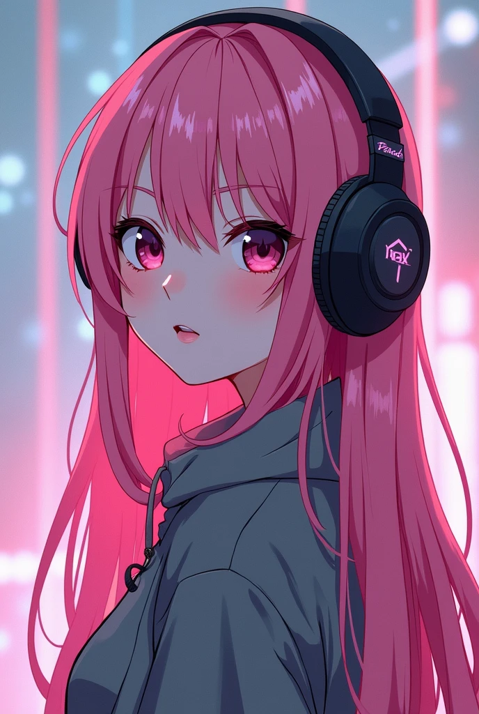Cyberpunk Lofi anime girl long pink hair headphones cute lofi style ...