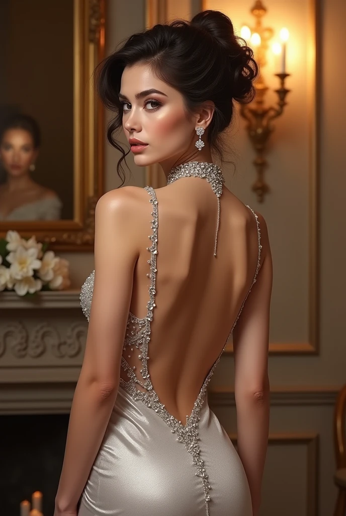 Imagine a sophisticated indoor setting with soft, natural lighting. The model, positioned in the center, wears the Dress the Population Women's Camden Deep Plunge Neckline Halter Bodycon Maxi Dress. Capture the elegance of the deep plunge neckline and the sleek silhouette of the dress.
Consider a slightly elevated angle to showcase the full length of the dress. Ensure that the background complements the dress without being distracting – perhaps a neutral or muted backdrop. Encourage the model to exude confidence and poise, emphasizing the allure of the dress.
For added flair, experiment with subtle accessories that complement the dress, like statement earrings or a bracelet. Keep the focus on the dress while capturing the overall vibe of sophistication and style.