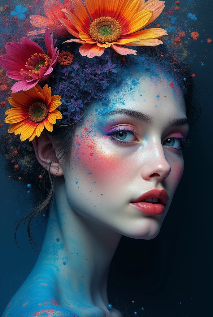 (style of richard deacon), formal wear android,1girl,a beautiful girl in a colourful dress with colourful intricate tattoos surrounded by colourful patterns,(Luminous burning hair:1.2), realistic fantasy, extremely detailed and beautiful , 8 k resolution, <lyco:gpts4 lite dreamwave_278580:1.0>