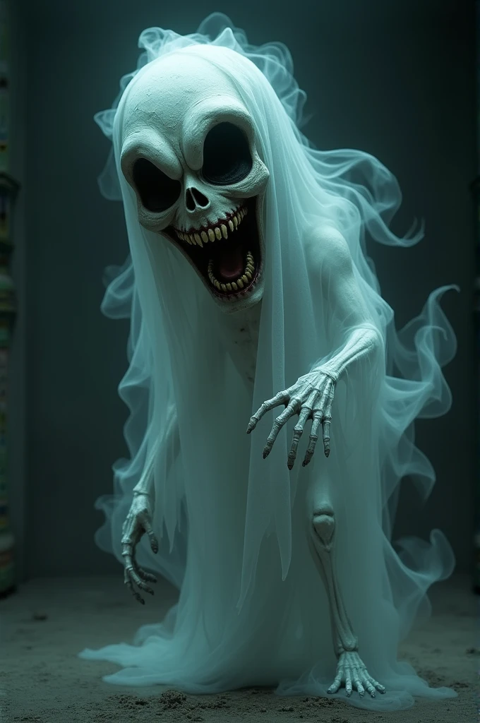Digital haunting: Create a digital representation of a ghost or spirit, Using cybernetic effects, like glitches and distortions, with the word "Halloween" escrita no centro da tela.