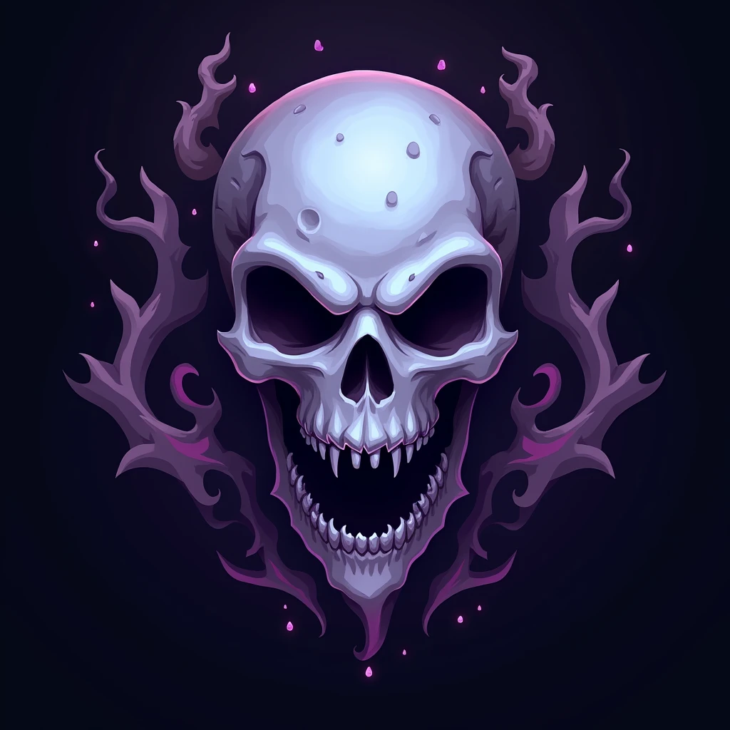 Anime style pirate skull logo with purple and black fire
