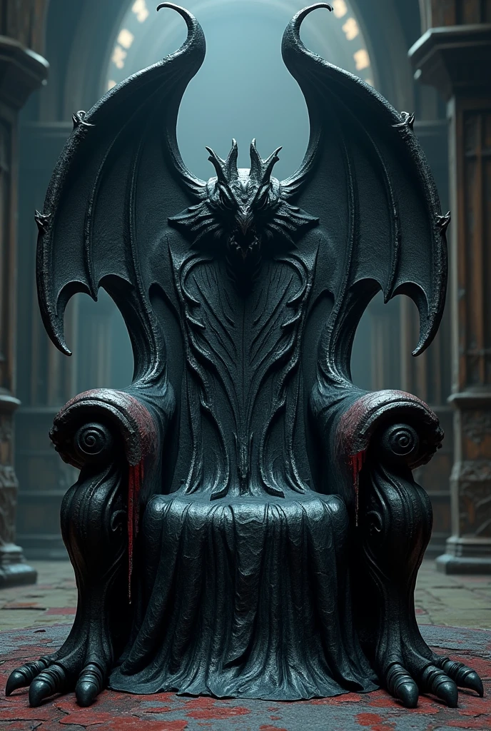 Black chair with a red dragon design and black dragon wings