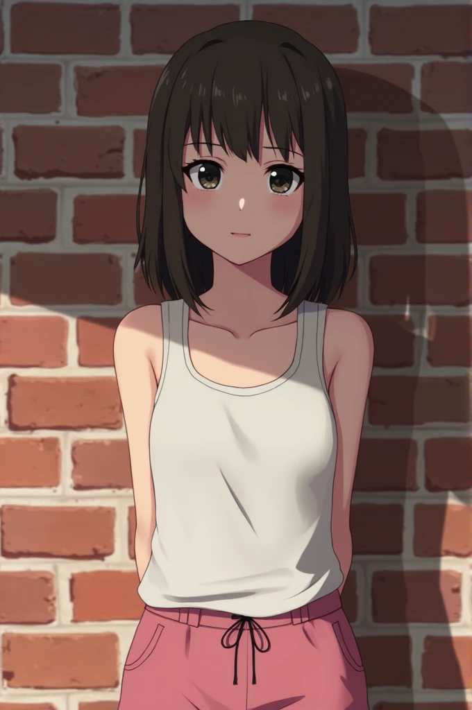 (masterpiece, Highest quality), Highest quality, ((photographic backdrop, SixtiesRamada)), Amazing details, Line art, Written boundary depth, Flat Shading, yoshinari yoh, 1girl, solo, ((iwakura lain)), (iwakura lain looks down on pavement in a desorated alley at night), white leotard, Expressive eyes, Perfect Face, (skinny, flat chest, small breast), Art Nouveau, Bokeh, (((Anatomically correct))), open mouth, blush, look from behind