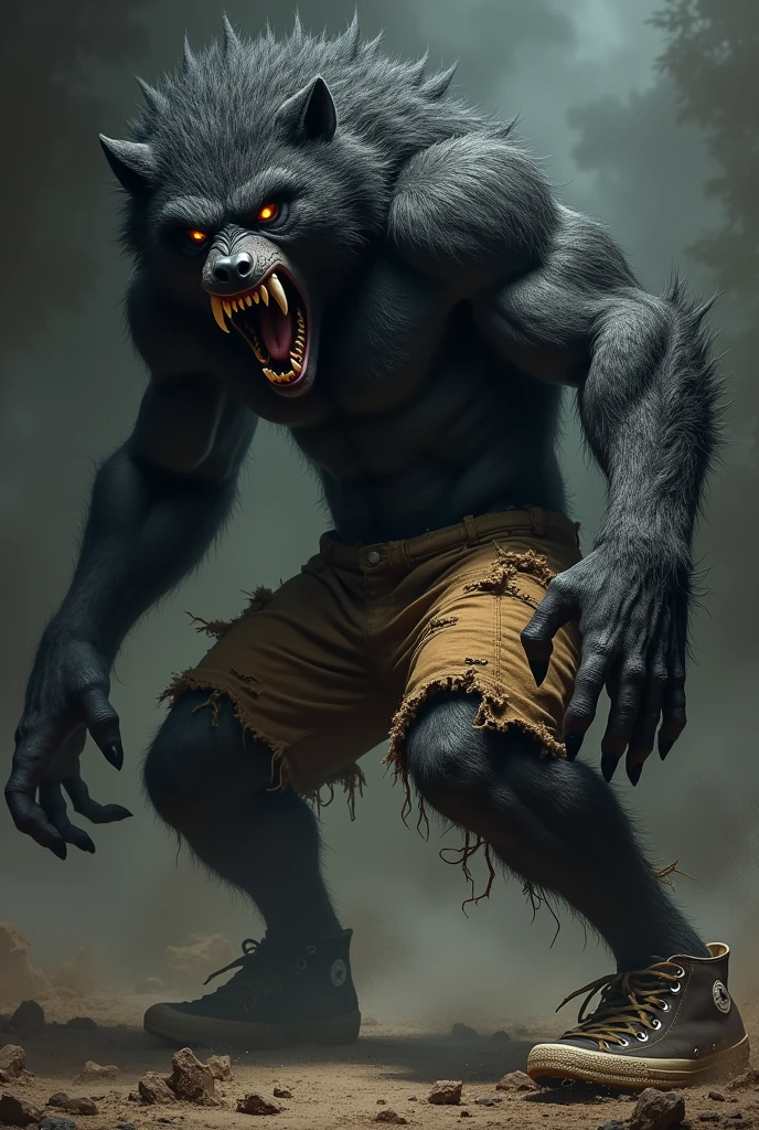 Alpha Fenrir, 30 foot at school sitting on the desk getting at blowjob smirking, no shoes,, red eyes, muscular built, abs, furry, grey and black fur, ght, full moon, werewolf, tail, attractive pose, gigantic balls:1.5))), (((gigantic cock:1.3))), (((NSFW))) enormous bulge:1.5))), (((huge genital male with tight boxer))), ((huge male)), ((hyper muscular male)), ((thicc male)), (((gigantic balls:1.5))), (((gigantic cock:1.3))