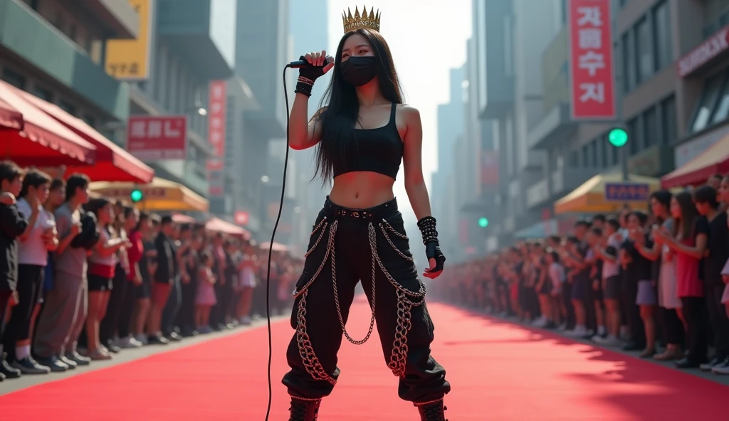 dancing queen, solo, walking on the street, masked by veil, purple veil, long hair, straight hair, midriff, crown, portrait
<lora:Dancing_Queen:0.65>