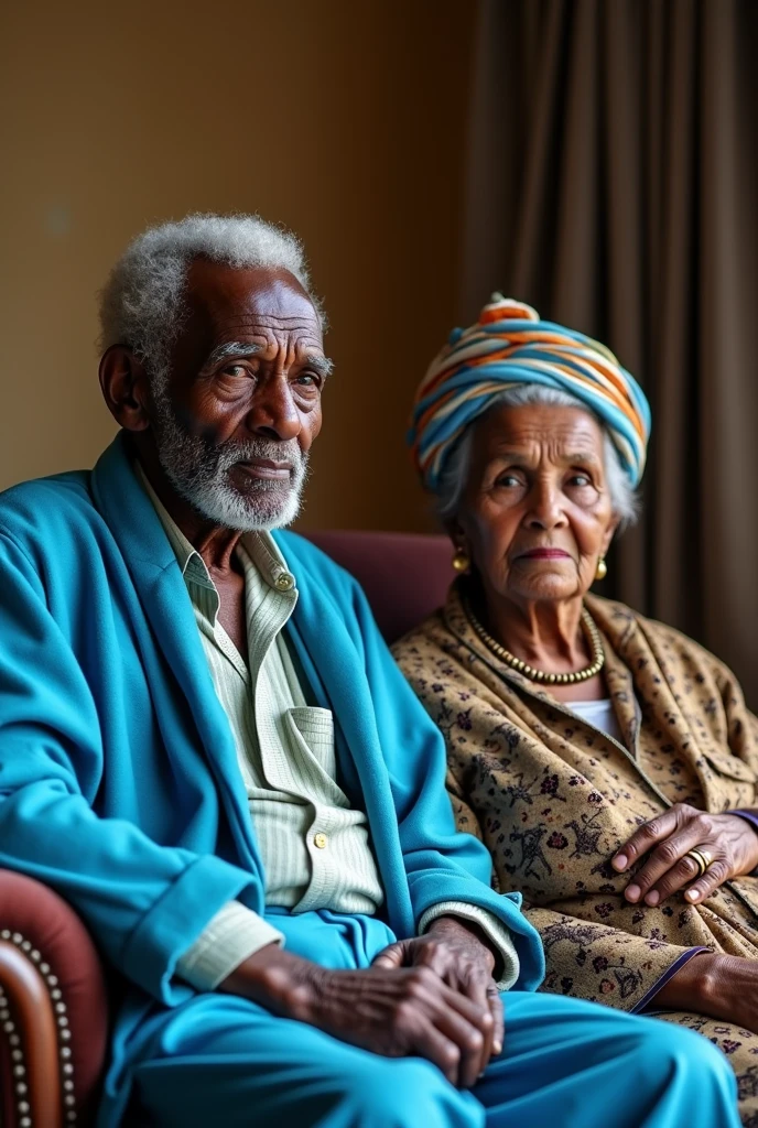 Old black man on top and old black woman below with pipe