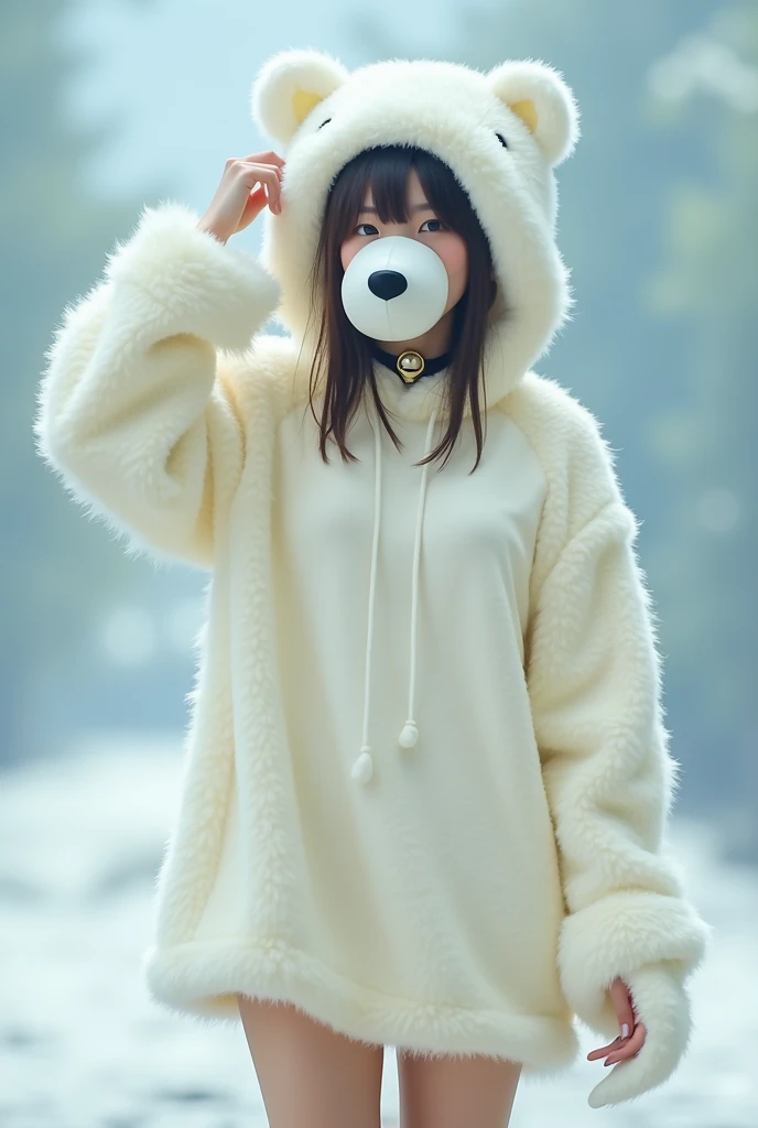 femele、(Spacious_Wearing a white sweater、White Bear Hat:1.3)、Good Hand、4K、hight resolution、​masterpiece、top-quality、headw:1.3、((Hasselblad photo))、Fine skin、Sharp Focus、(lighting like a movie)、Soft lighting、dynamic ungle、[:(详细的脸:1.2):0.2]、middlebreasts、((Iceberg background)))、