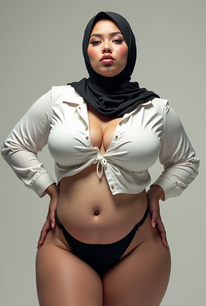 RAW photo,candid photograph, full body,photo of a beautiful,modern,25yo Moroccan woman,black hijab, detailed skin, naked, looking at viewer, chubby body structure,white background,no background, candid pose,blue light, film grain, kodak color, instagram LUT