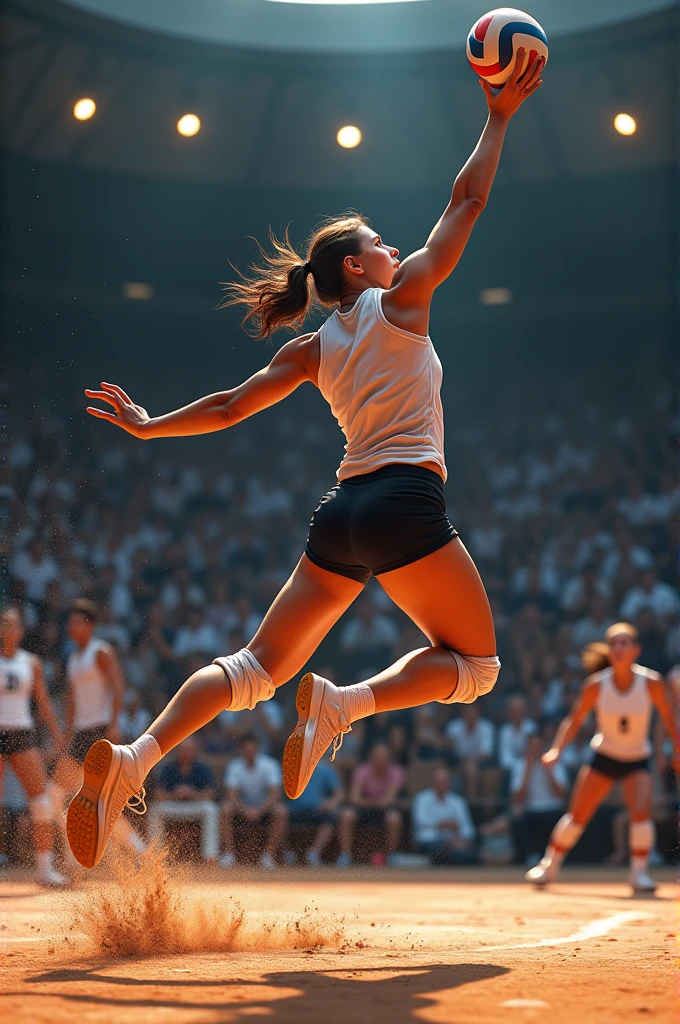 Read the Mona Lisa, playing volleyball, in a square, with hair tied up