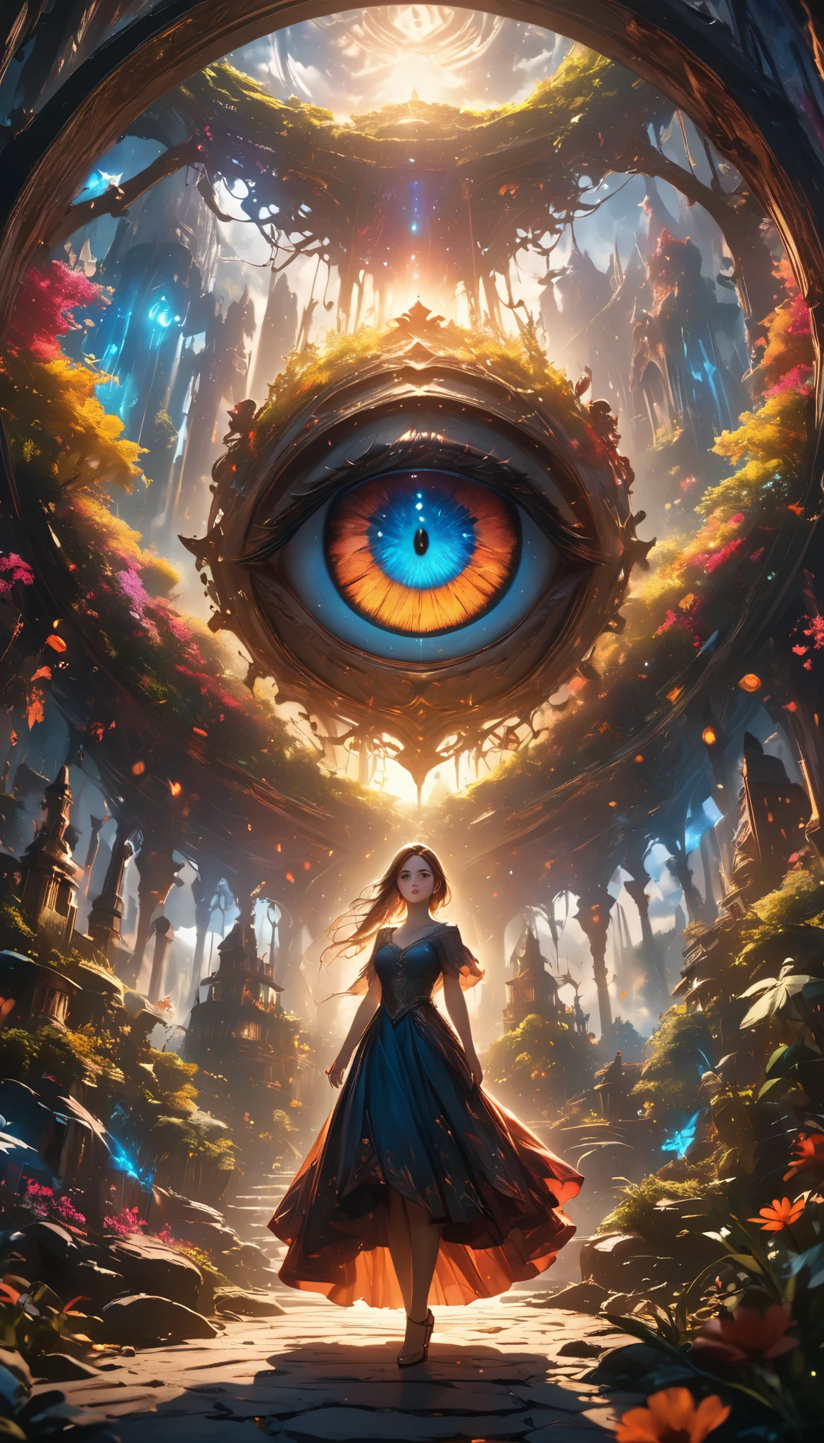 Hey,Scramble Wonder!,beautiful girl,extremely detailed eyes and face,long eyelashes,elegant dress,photogenic,vibrant colors,vivid lighting,dreamy background,fantasy landscape,mystical atmosphere,award-winning digital art,concept art,highly detailed,8k,photorealistic,masterpiece,intricate,cinematic,stunning