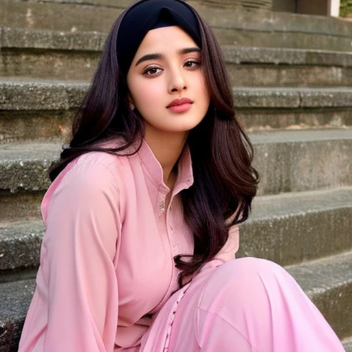 lovely cute young attractive Pakistani  hijabi girl, black eyes, gorgeous NSFW model and actress,  cute, an Instagram NSFW model, long dense hair, wearing salwar-kameez, dupatta and hijab.