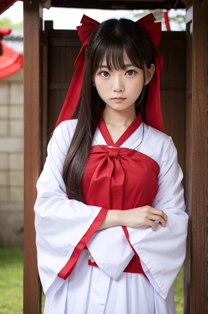 Shrine maiden、cute、shrine、Beauty、Girl、long hair