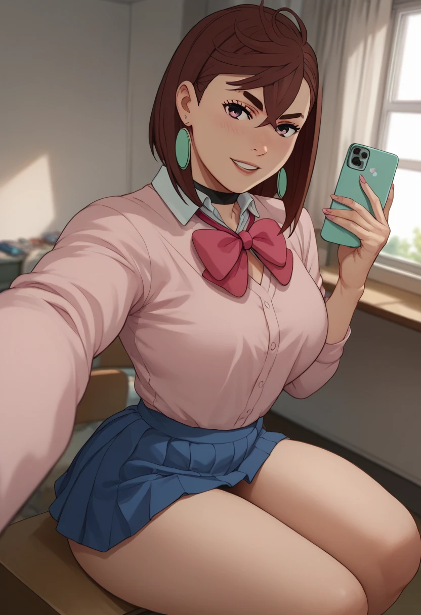 Ayase momo short brown hair medium boobs thick thighs naked inside the bedroom taking sexy selfie thick legs thick thighs thick thighs and healed abdomen thick thighs Big blue skirt big sexy short pink blouse