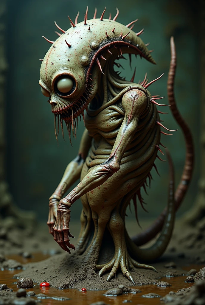 Divided, ,  growing skin, This is a gliding creature ,  crawling out of the mud.

 dark, atmosphere, Sulky.

FrghtnGHTCE style  