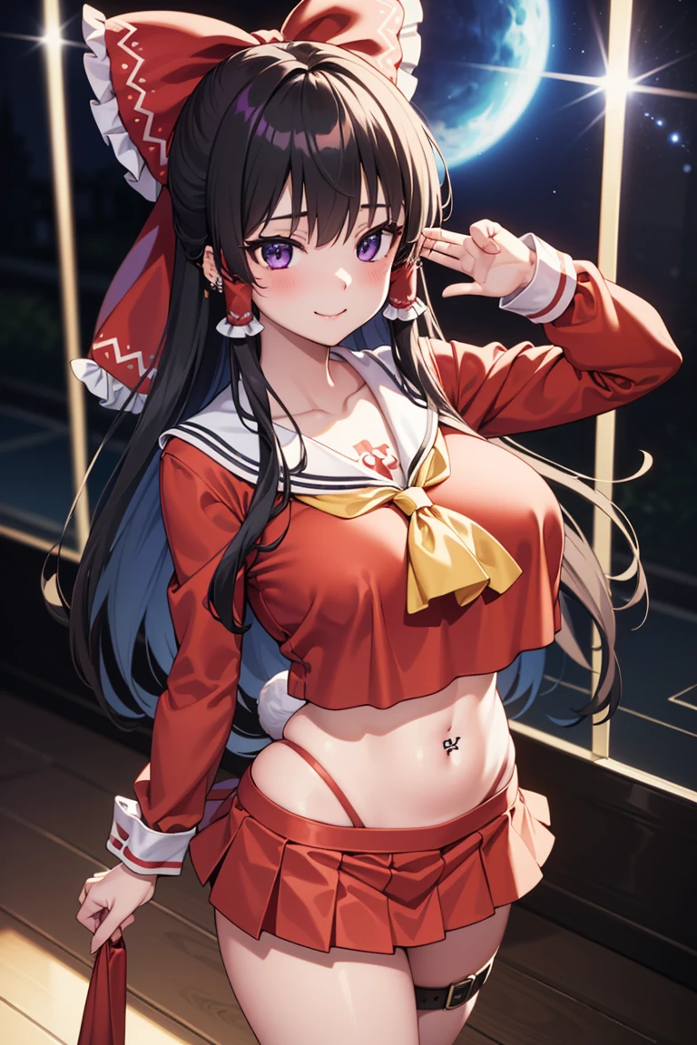 Gravure model Reimu happily chatting on the train platform at night