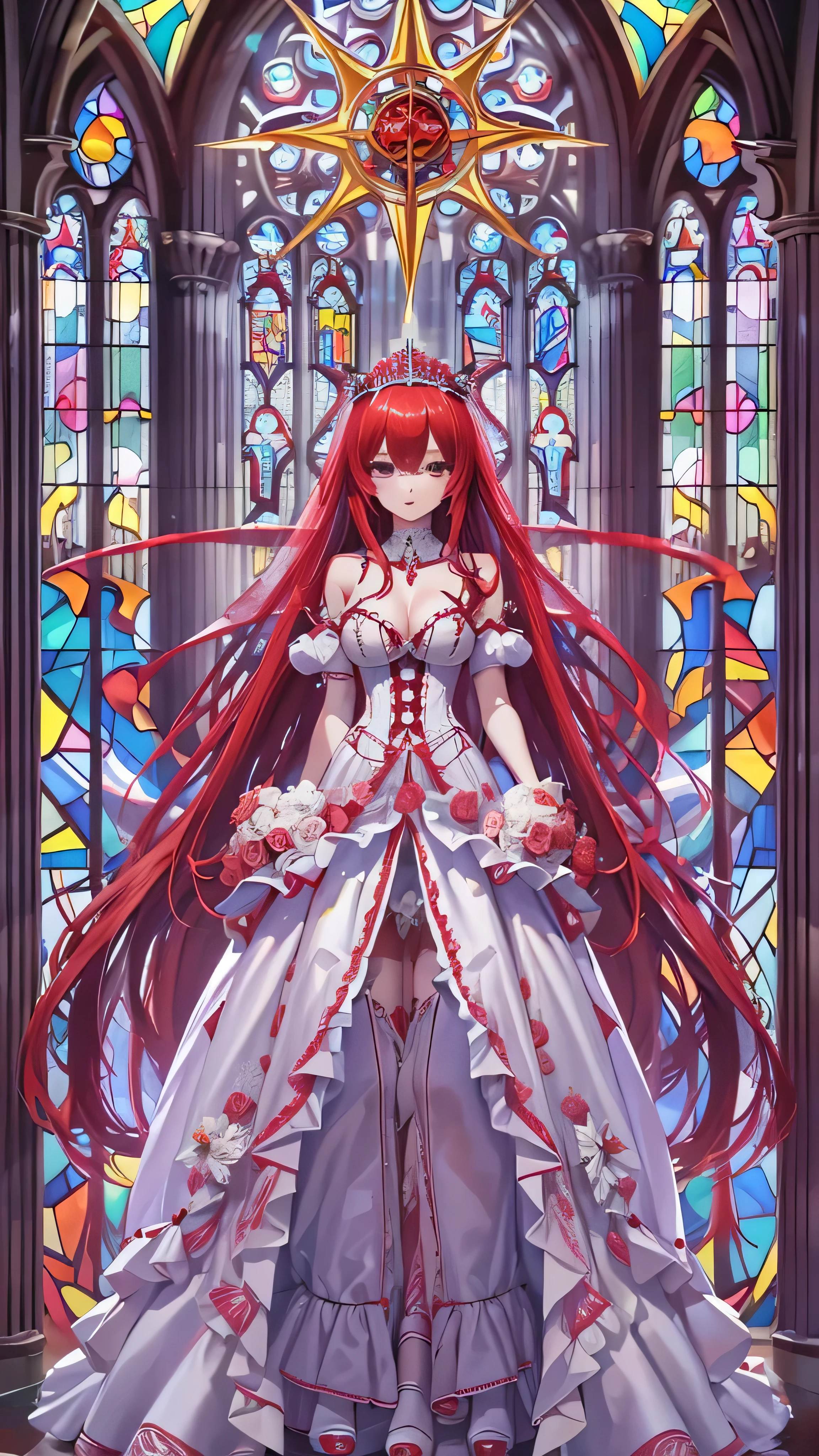 Gothic Rias Anime girl in a long dress standing in front of a stained window(elesis ...