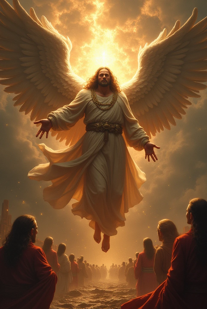 Create an image of a heavenly Christ with great anger and great faith surrounded by heavenly angels.