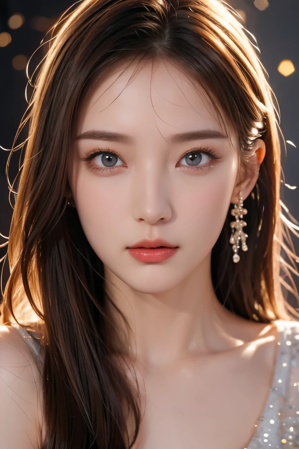 High-quality work,Realistic works,Super premium graphics,8K HD CG works,high quality graphics,High-definition and exquisite CG works,10x pixels,Ultra-fine details:1.1,Advanced technical details:1.1Realistic photo effects,Interior lighting effects:1.5,natural soft light:1.5. Light effect(Virtual light effects:1.8),Ultra-high resolution,shining dress,sliver long hair,silber hair,transparenthair,high detailed hair(Quality hair details:1.1)Clear eyes,Double eyelids look good,Sharp eye makeup, Create exquisite eyelash makeup, tthin eyebrows, Ultra-detailed eyes,a tall nose, lovely red lips, rosey cheeks, With delicate makeup on her face , pretty face, The face shape is perfectly proportioned,(Advanced facial details:1.1)(bionde),((((A face waiting for a kiss)),((Approaching kissing face))),((Urgent kissing face)))、Focus on the face、White、Eye color random ,Women's artwork,Dress full body video,Reality,Amazing Cleavage,My eyes are very bright today
