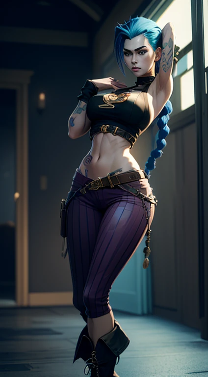 (masterpiece, Best quality), 1 girl, portrait, very sexy, crazy look, smile, crying, pink tears, tears on the cheeks, tears from eyes, full length (full body 1.1.), очень feminine, fighting stance, battle, fire, explosions, burning city, beautiful waist, gloomy composition, flame, fire, Flash, very beautiful, feminine, long hair, hair braided in long braids, very sexy, tight leather pants, emphasis on the eyes, emphasis on the face, Beautiful face, hands, hair, haired ponytail, red purple eyes, Джинкс crying, Blue cloud tattoo, (masterpiece, Best quality), Side lighting, beautiful detailed eyes, crazy face), (Best quality), (masterpiece), magic photography, Spectacular lighting, photorealism, ultra detailed, интимная portraitная композиция, 1. 4,8 K UHD, aesthetic, Cd., a high resolution, 8 K, Better lighting, Best shade, Ultra-HD, a high resolution, Sharp Focus, complex background, cinematic lighting, ((Landscape view)), 4K block, (Better lighting), ((cinematic lighting)),